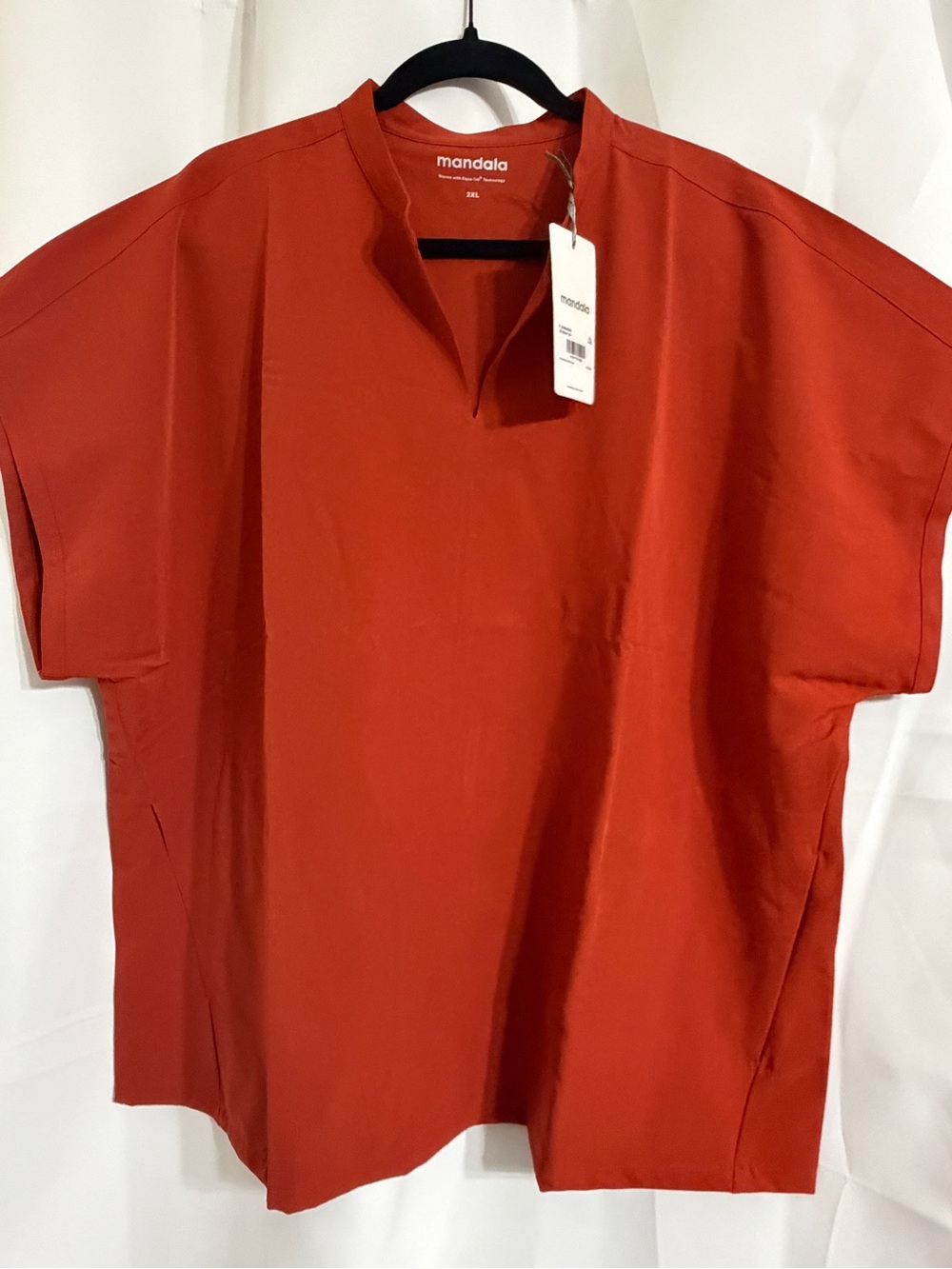 Mandala Women's Rust Red Split-Neck Short Sleeve Blouse